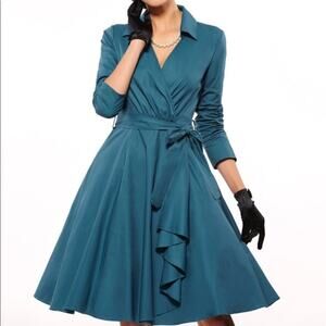MoDa of New York Turquoise Retro Style Wrap Dress XL new w/imperfection DressV